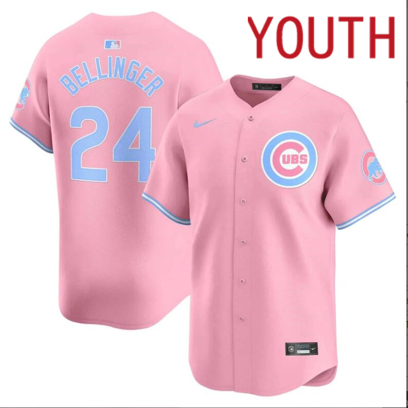 Youth Chicago Cubs #24 Bellinger pink 2024 Nike MLB jersey